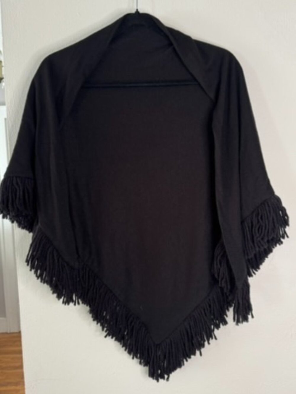 Black Fringe Triangle Shawl Wrap Gothic Witchy Dark Academia Boho